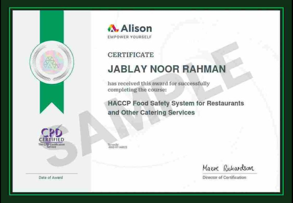 HACCP Food Safety Certificate