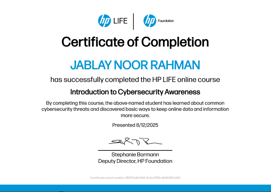 Cybersecurity Awareness Certificate
