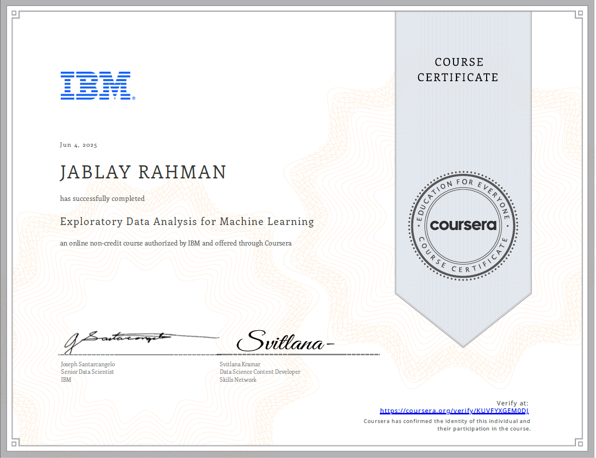 IBM Data Analysis Certificate