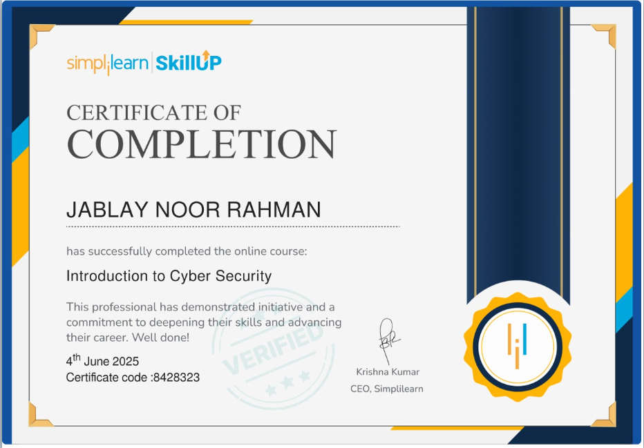 Cybersecurity Introduction Certificate