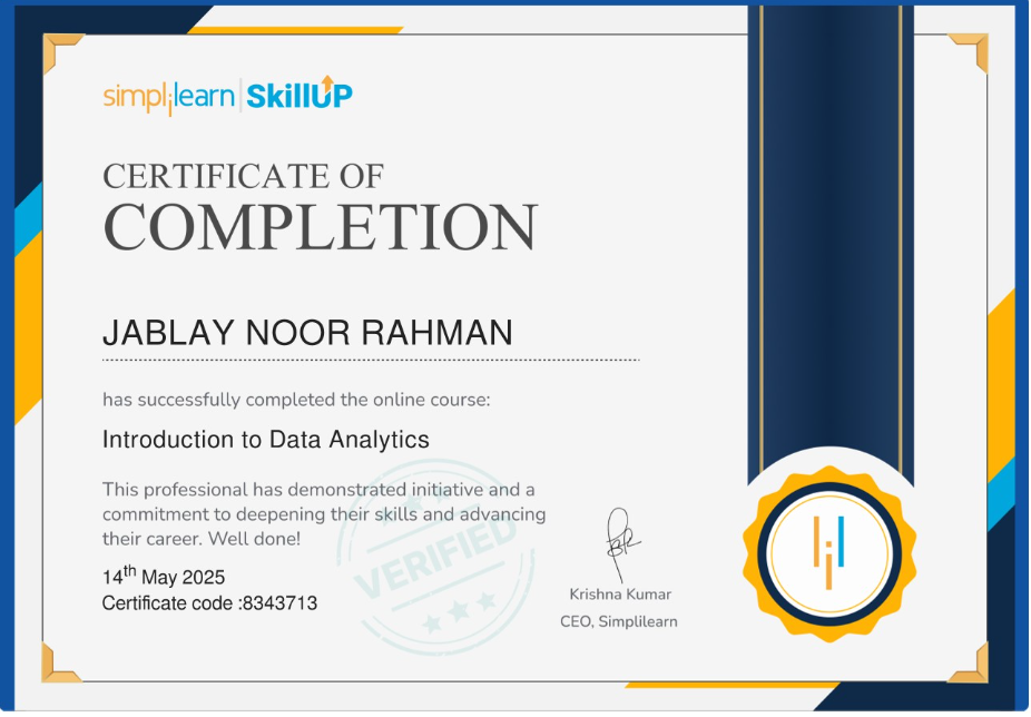 Data Analytics Introduction Certificate