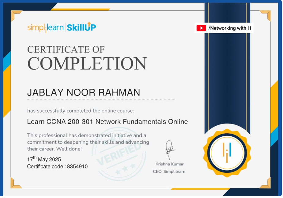 CCNA Network Fundamentals Certificate