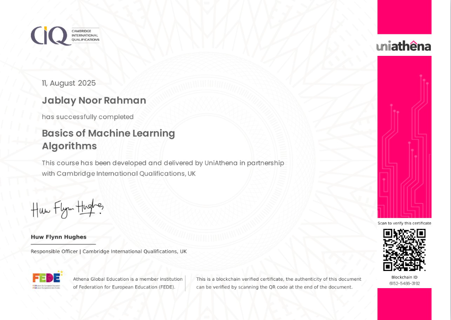 Machine Learning Certificate