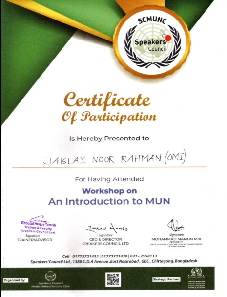 MUN Workshop Certificate