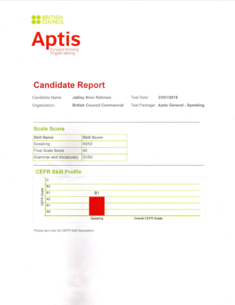 Aptis Speaking Test Certificate