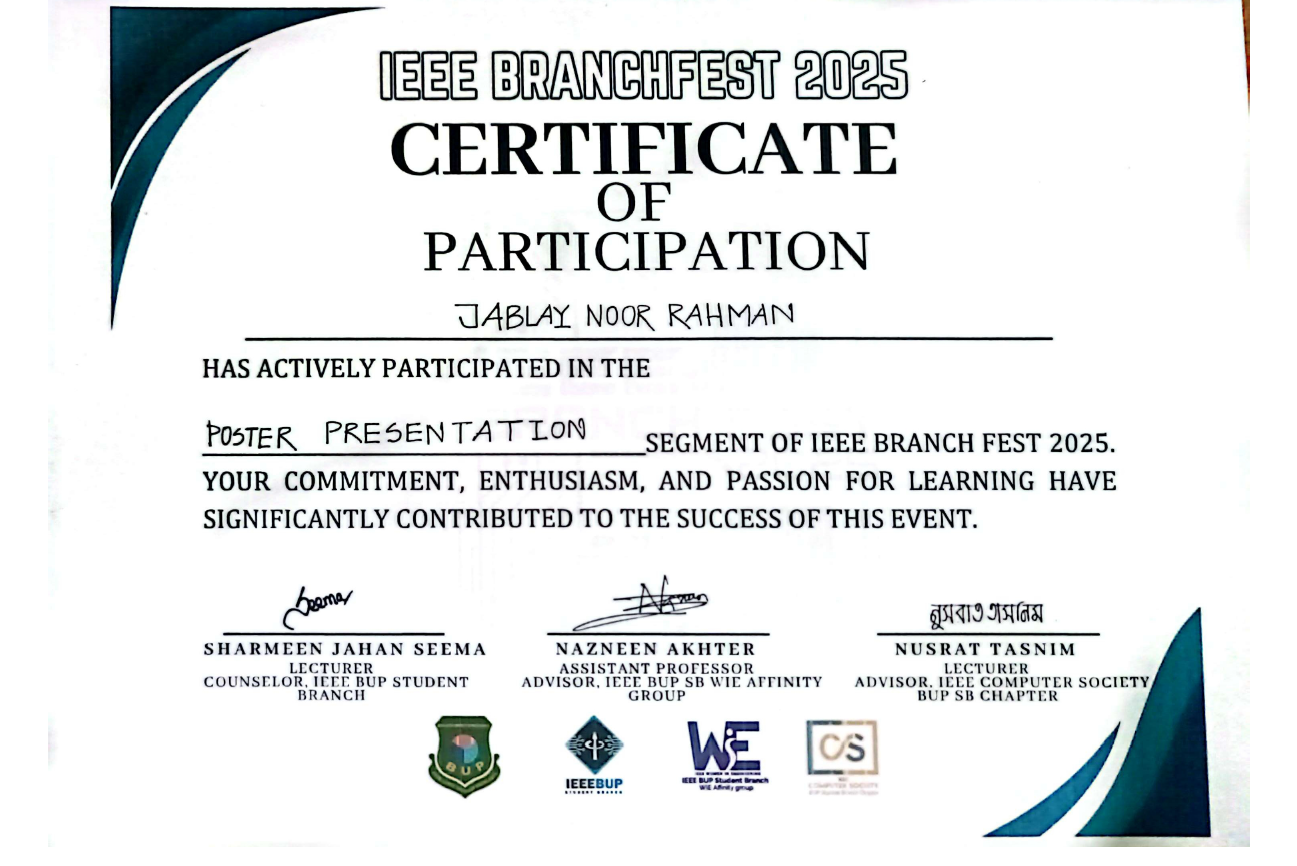 IEEE Branchfest 2025 Certificate